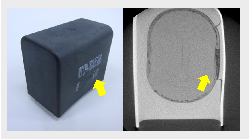 Figure 5 Outlook and X-ray CT image of Failure capacitor by THB test